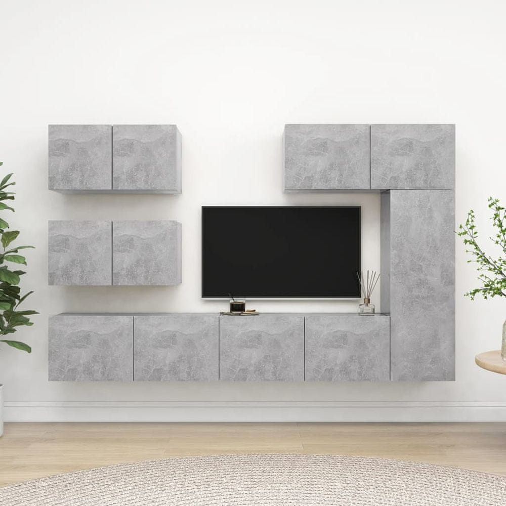 Vidaxl 6-dielna súprava TV skriniek, sivý betón, panel